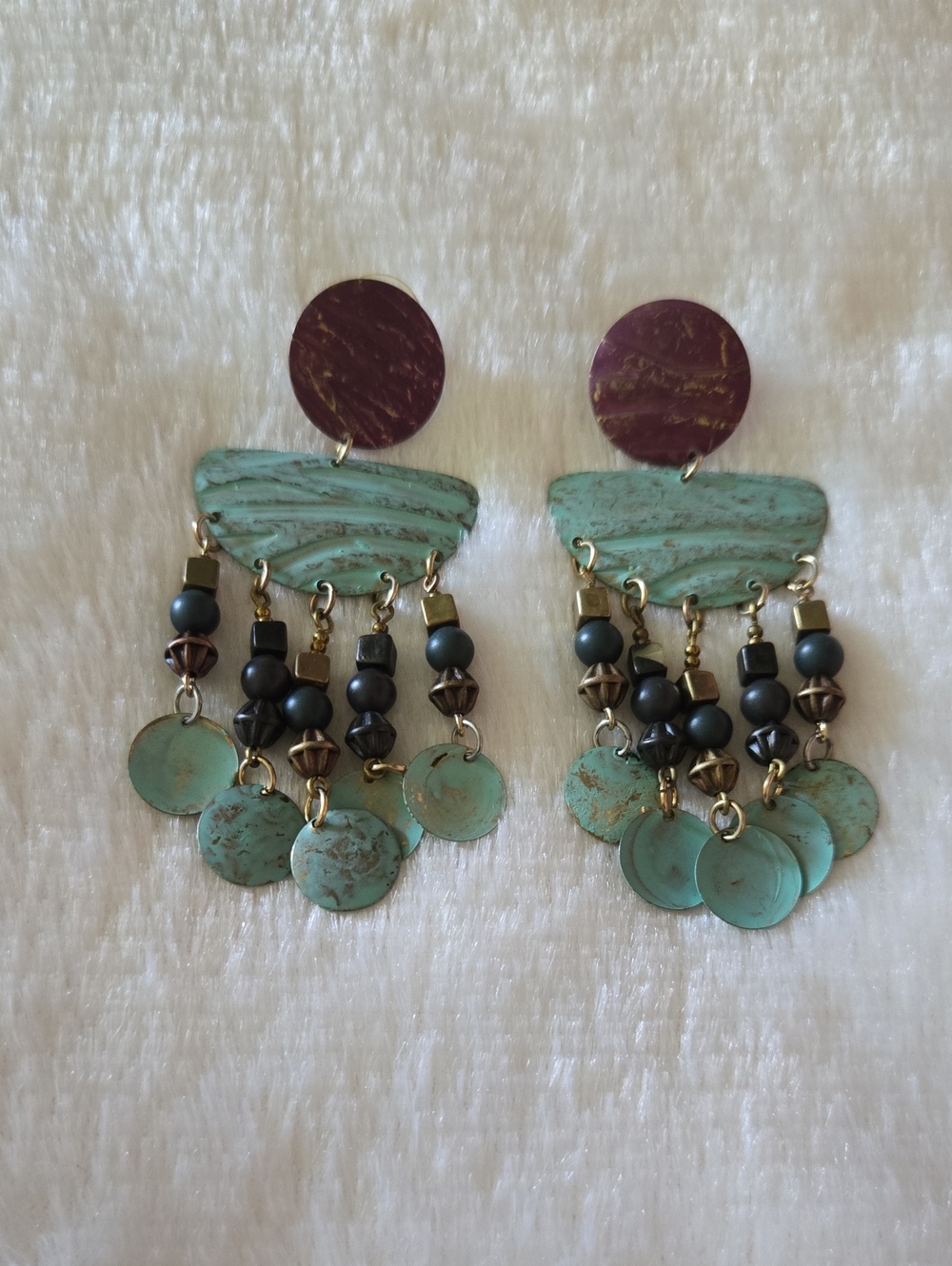 Source Unknown Turquoise & Maroon Boho Dangle Earrings